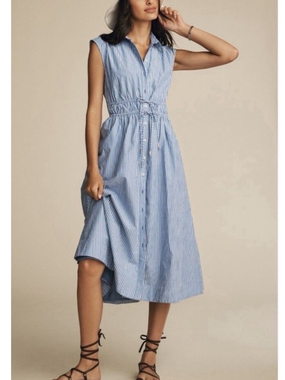 Anthropologie Maeve blue and white striped sleeveless dress Size Small